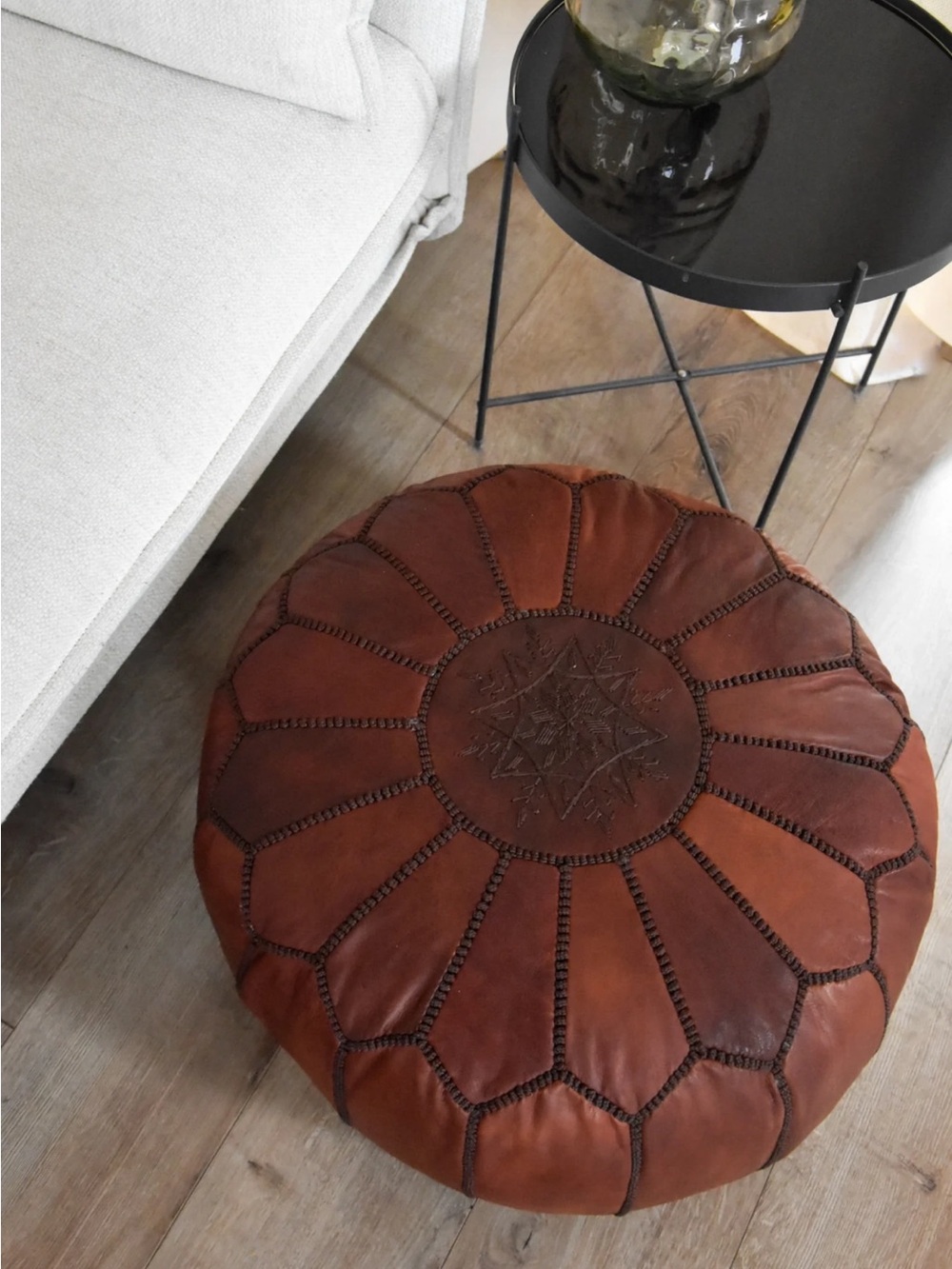Leather Moroccan Pouf Ottoman - Brown